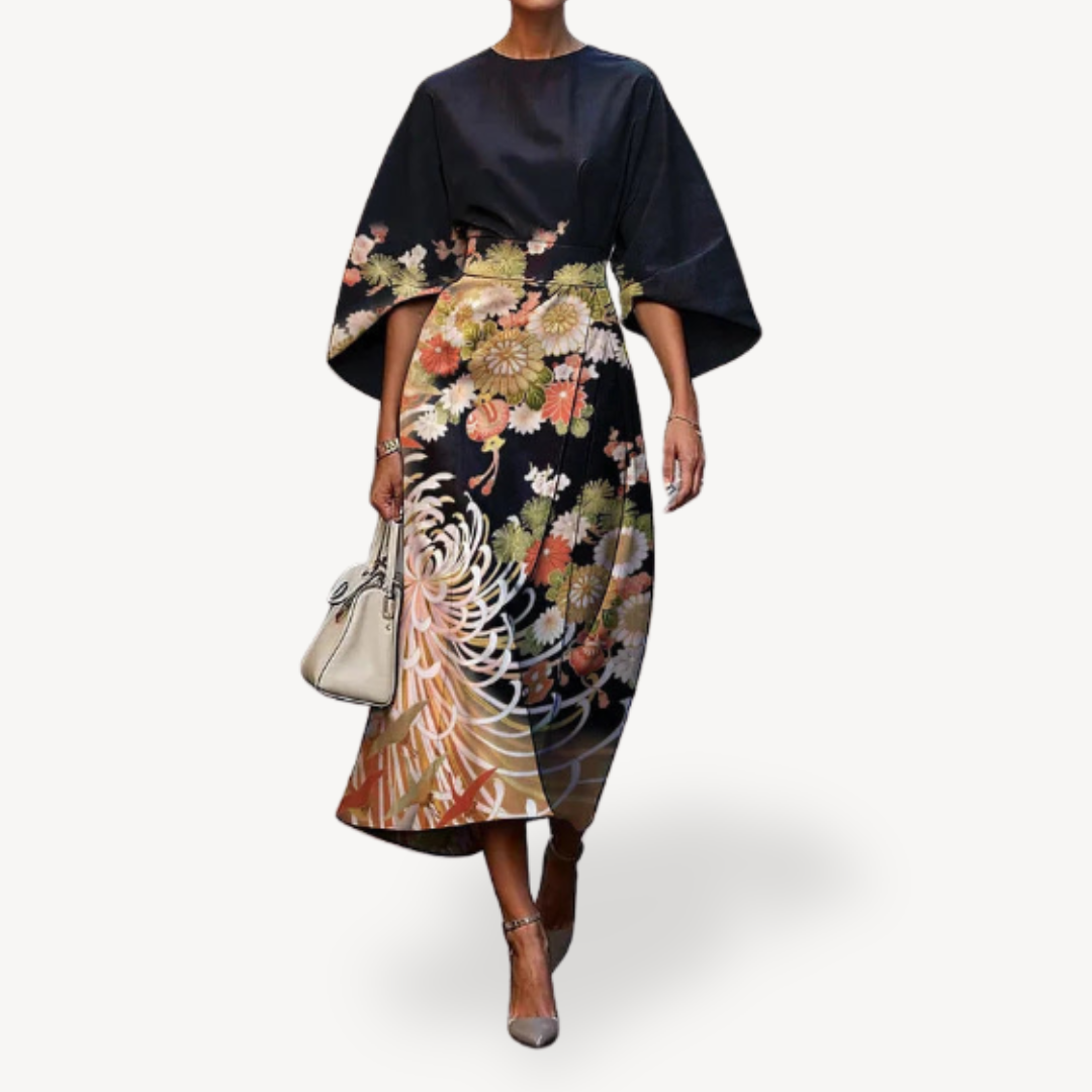 Ladies Elegant Flower Midi Dress - OutfitLondon