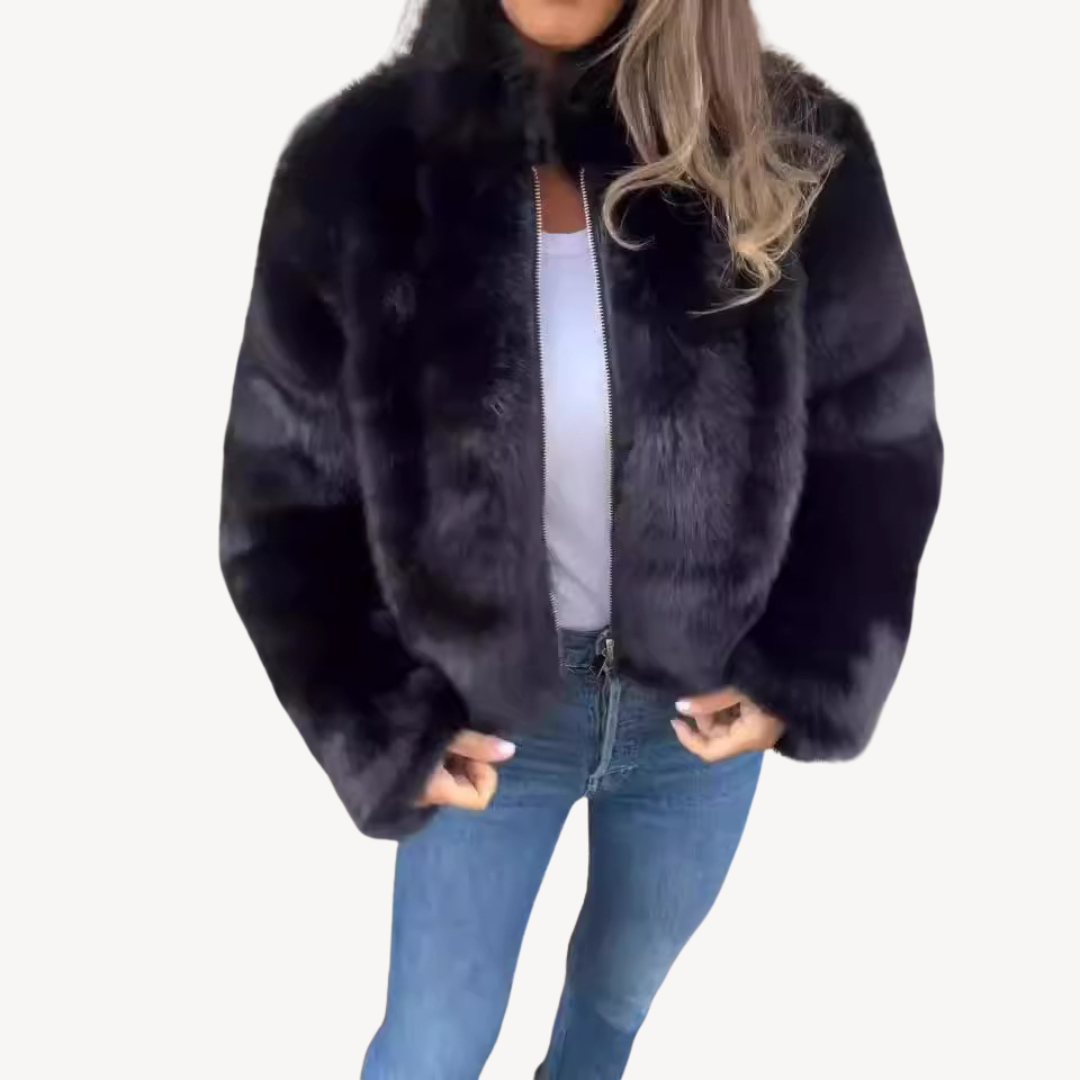 Ladies Synthetic Fur Zipper Coat