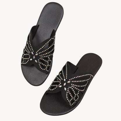 Comfortable Sparkly Floral Women's Flat Sandals