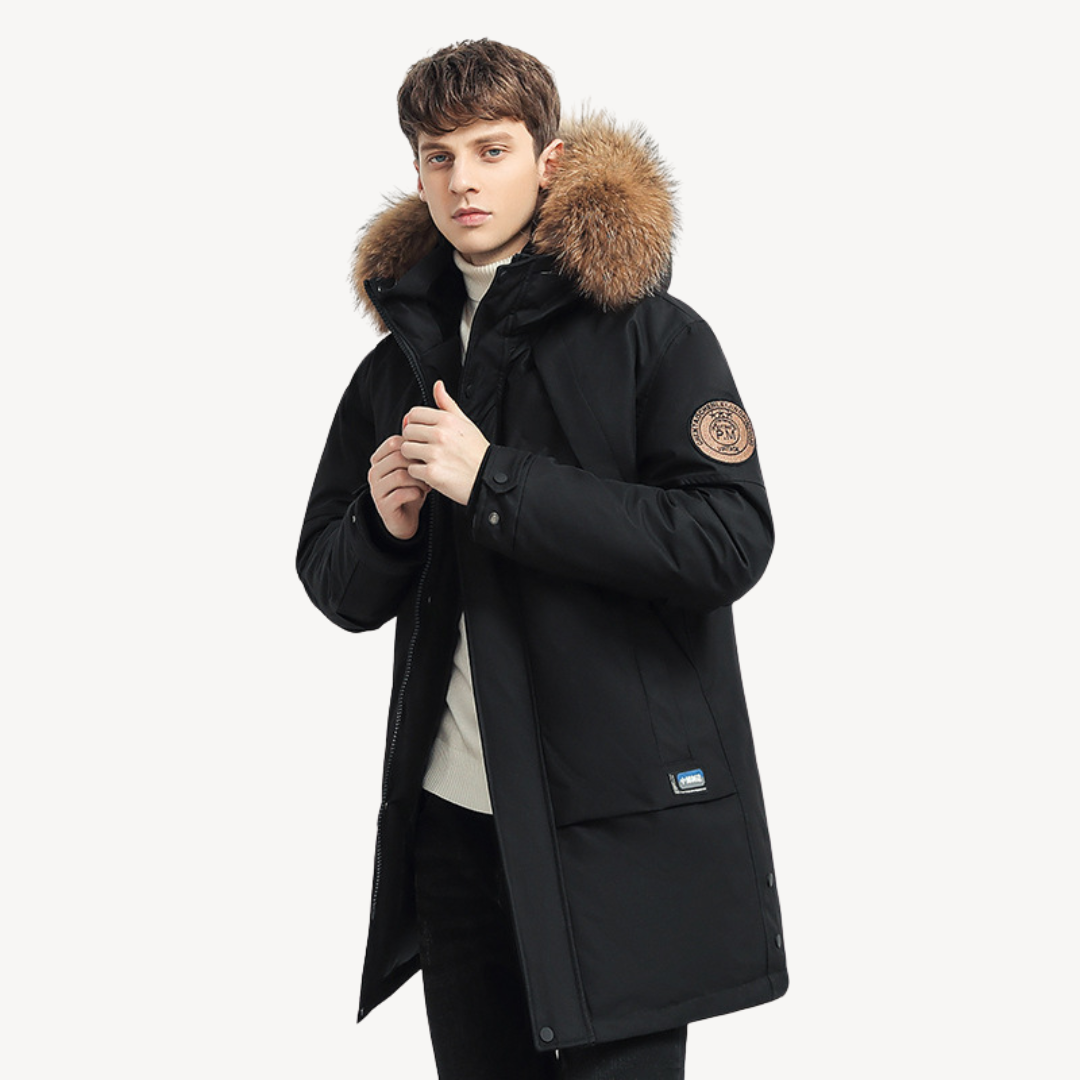 Warm Down Parka Coat with Fake Fur Hood for Men - OutfitLondon