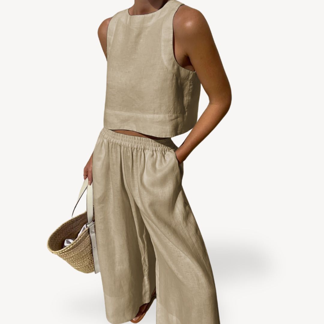 Summer Sleeveless Jumpsuit Wide Leg Pants Set