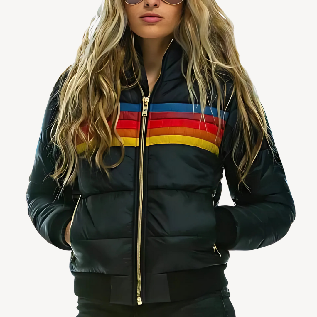 Ladies' Striped Insulated Winter Coat - OutfitLondon
