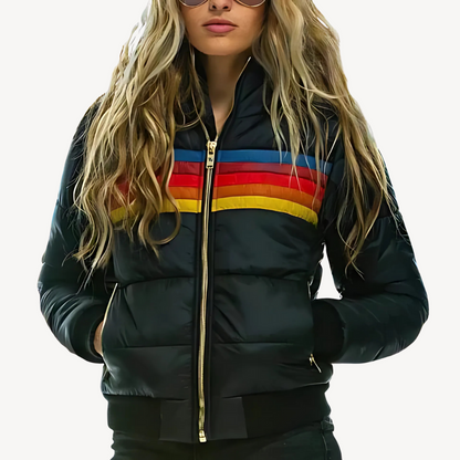 Ladies' Striped Insulated Winter Coat - OutfitLondon