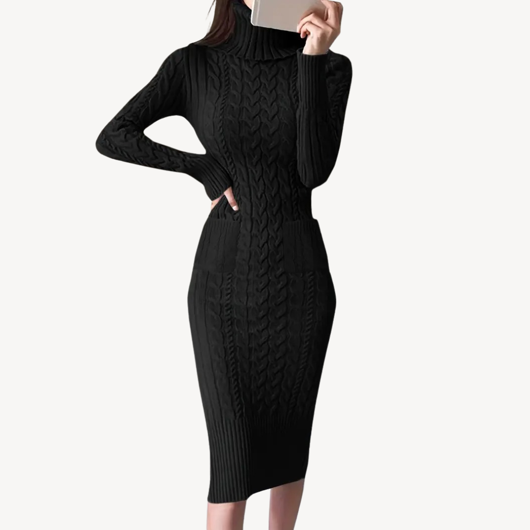 Cozy Cable Crew Neck Sweater Dress