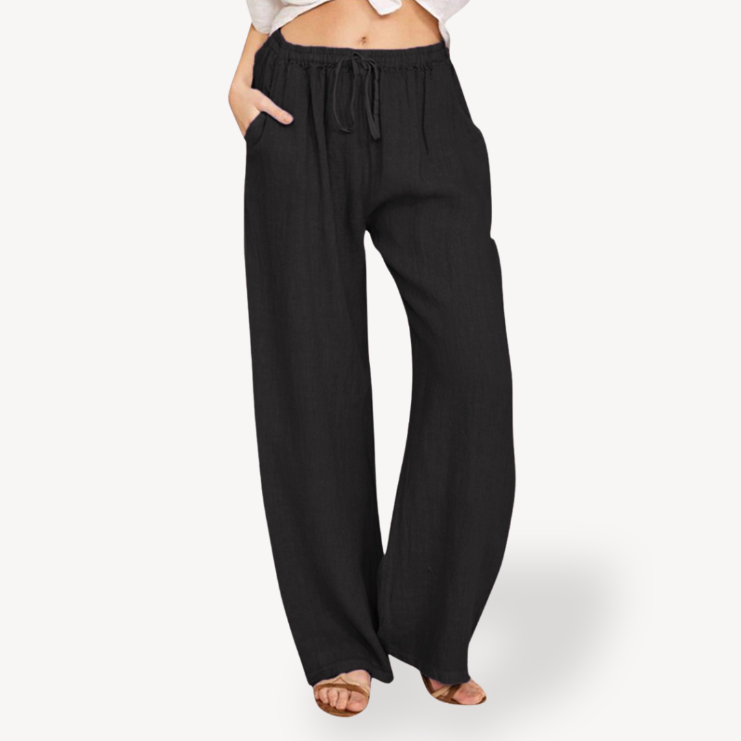 Relaxed Fit Linen Drawstring Trousers for Women