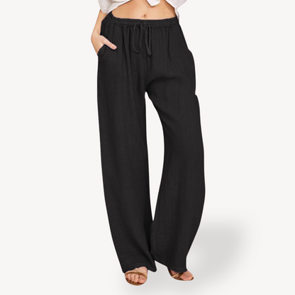 Relaxed Fit Linen Drawstring Trousers for Women