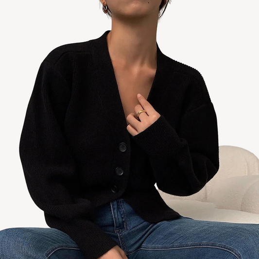 Soft V-Neck Knit Cardigan Sweater - OutfitLondon