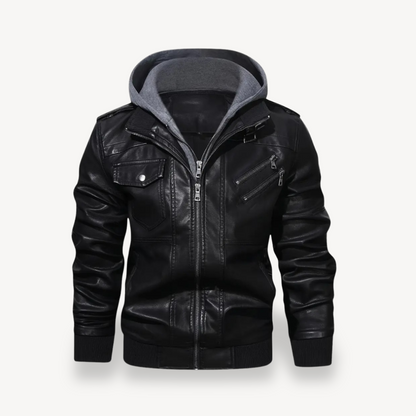 Men's Faux Leather Hooded Coat
