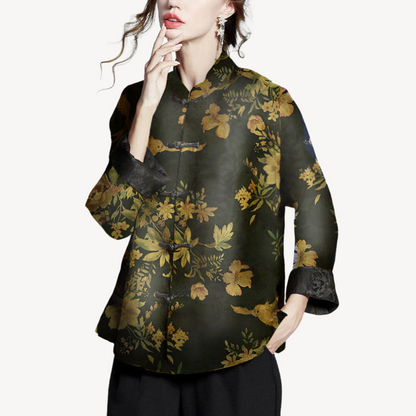 Traditional Asian Print Relaxed Fit Women's Blouse Shirt
