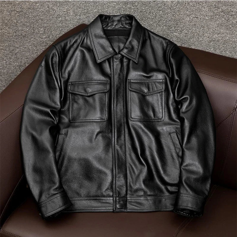Vintage Leather Jacket Genuine Leather Breathable Cotton Lining - OutfitLondon