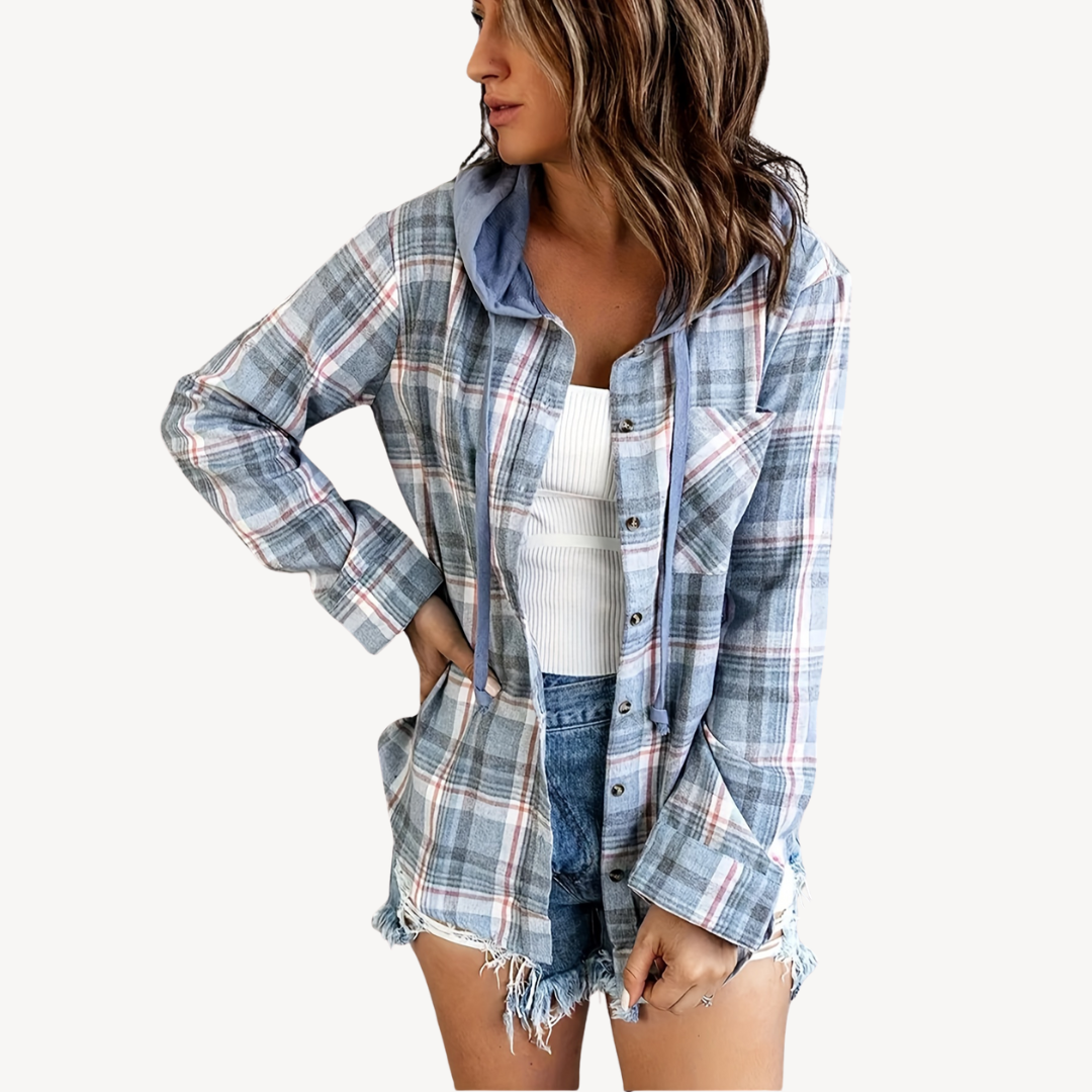 Ladies' Checked Hooded Shirt Jacket - OutfitLondon