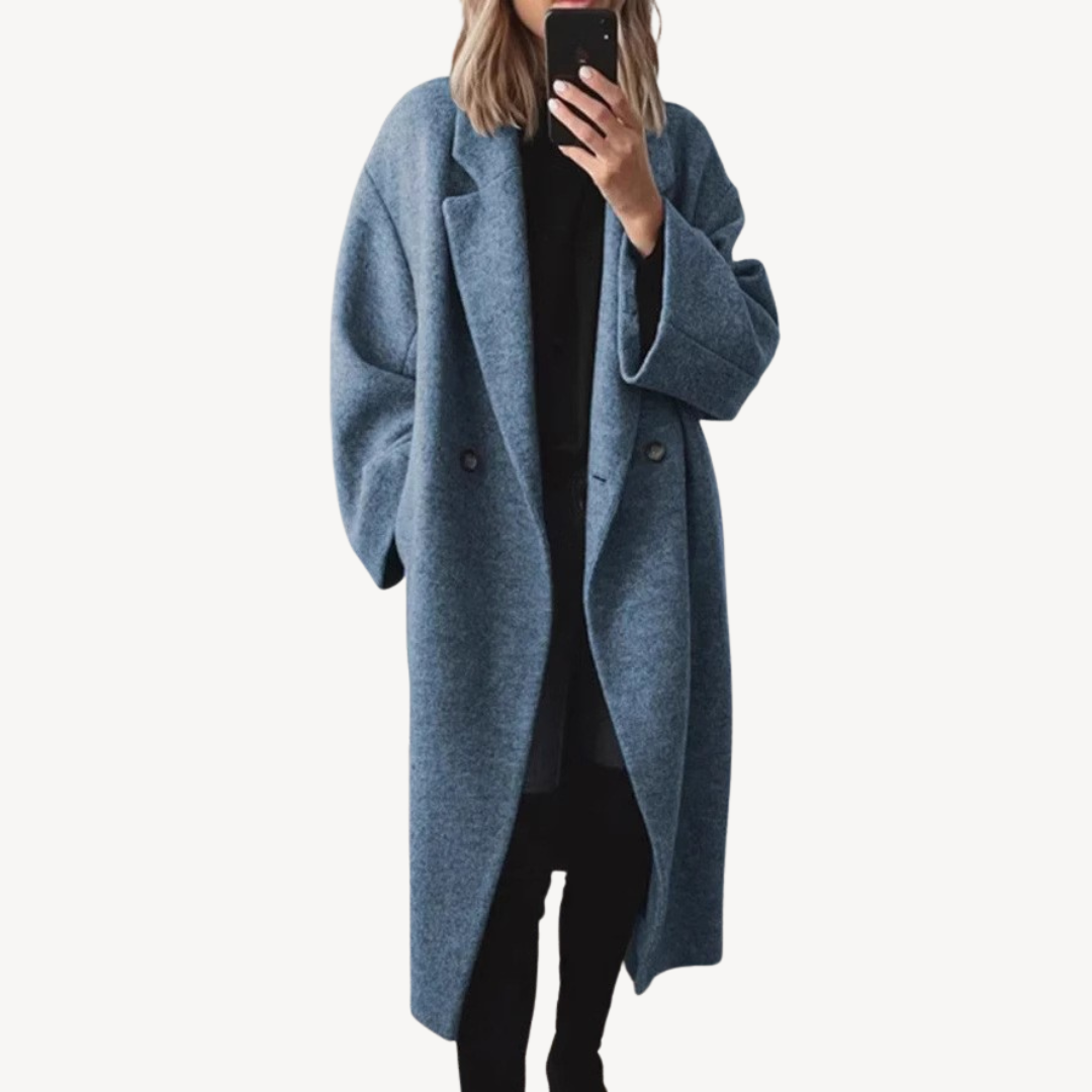 Ladies Warm Wool Double Button Coat - OutfitLondon