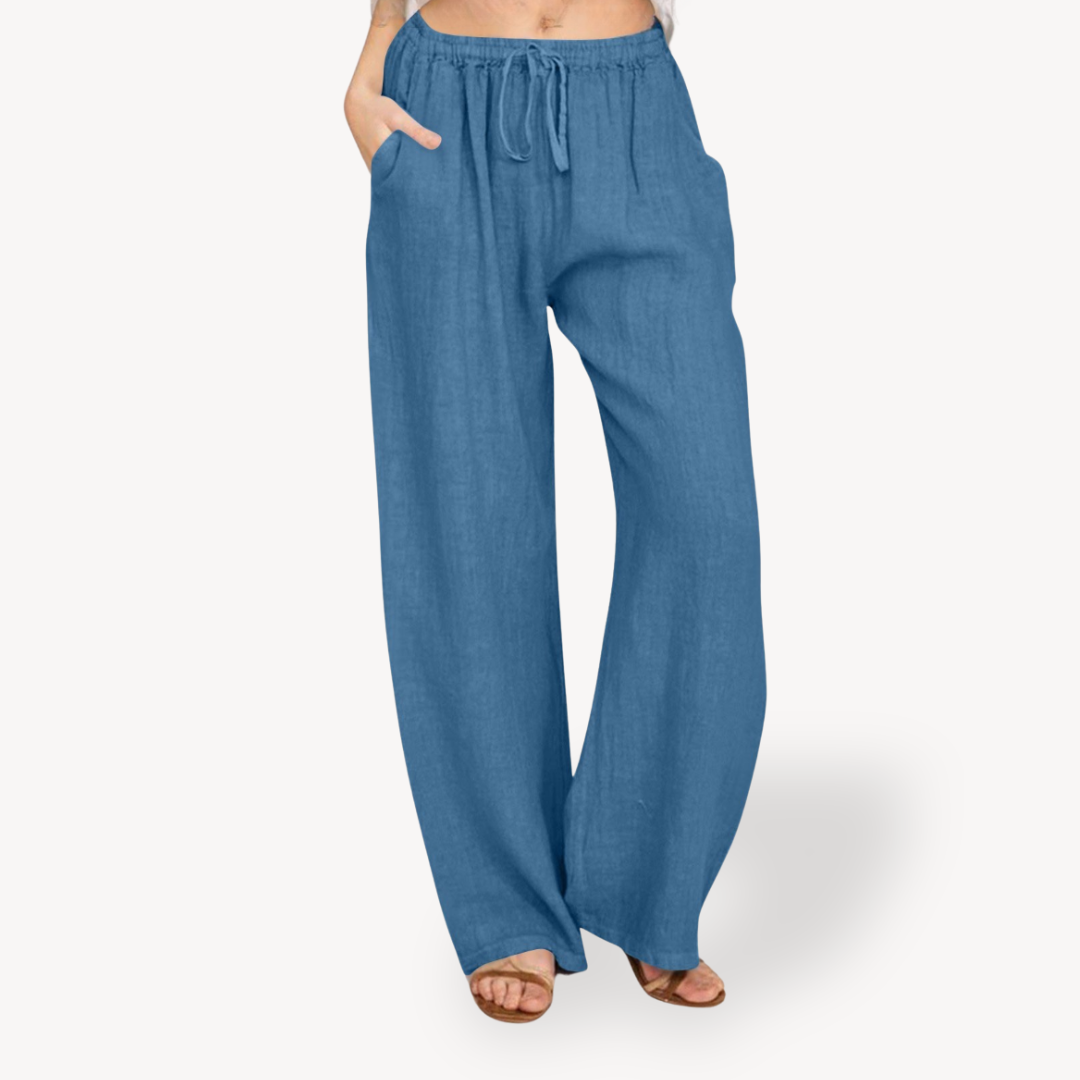 Relaxed Fit Linen Drawstring Trousers for Women