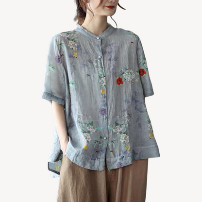 Ladies' Pretty Floral Cotton Casual Shirt - OutfitLondon