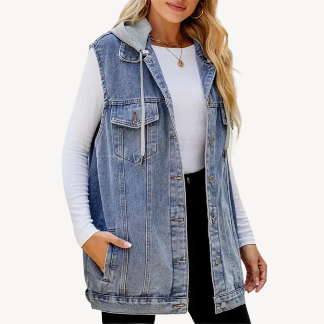 Women's Casual Blue Jean Vest - OutfitLondon