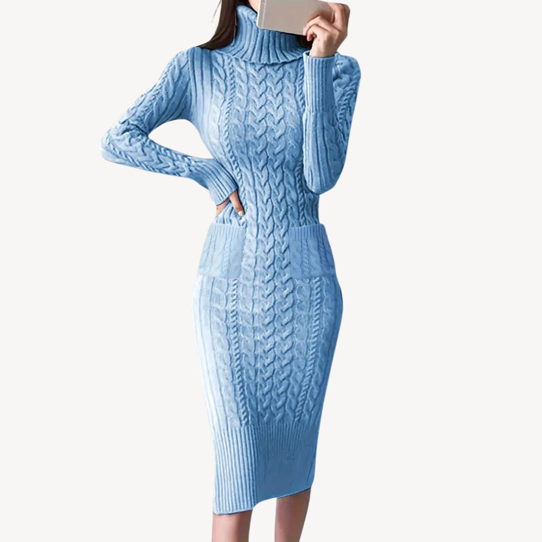 Cozy Cable Crew Neck Sweater Dress - OutfitLondon