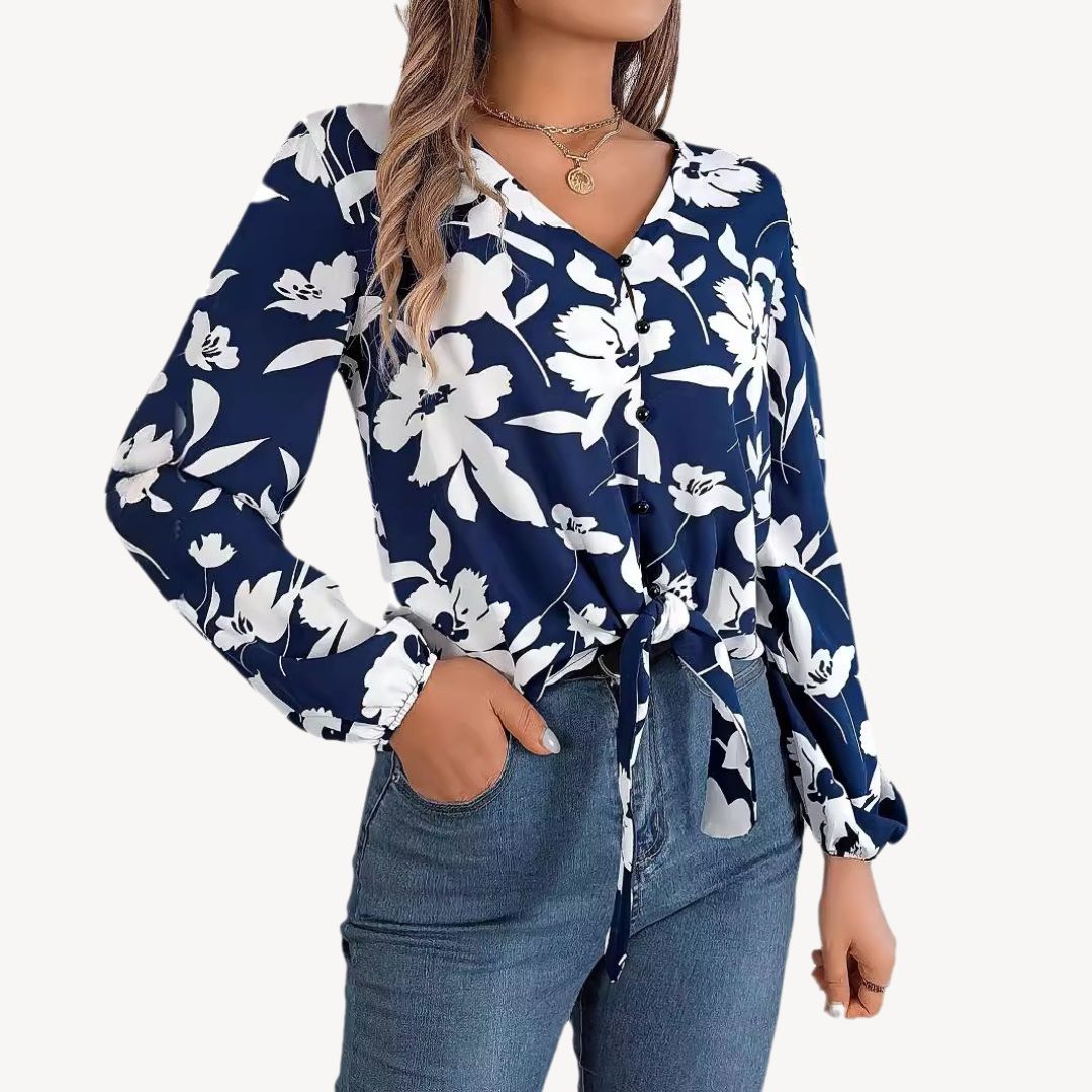 Pretty Women's V Neck Long Sleeve Top - OutfitLondon