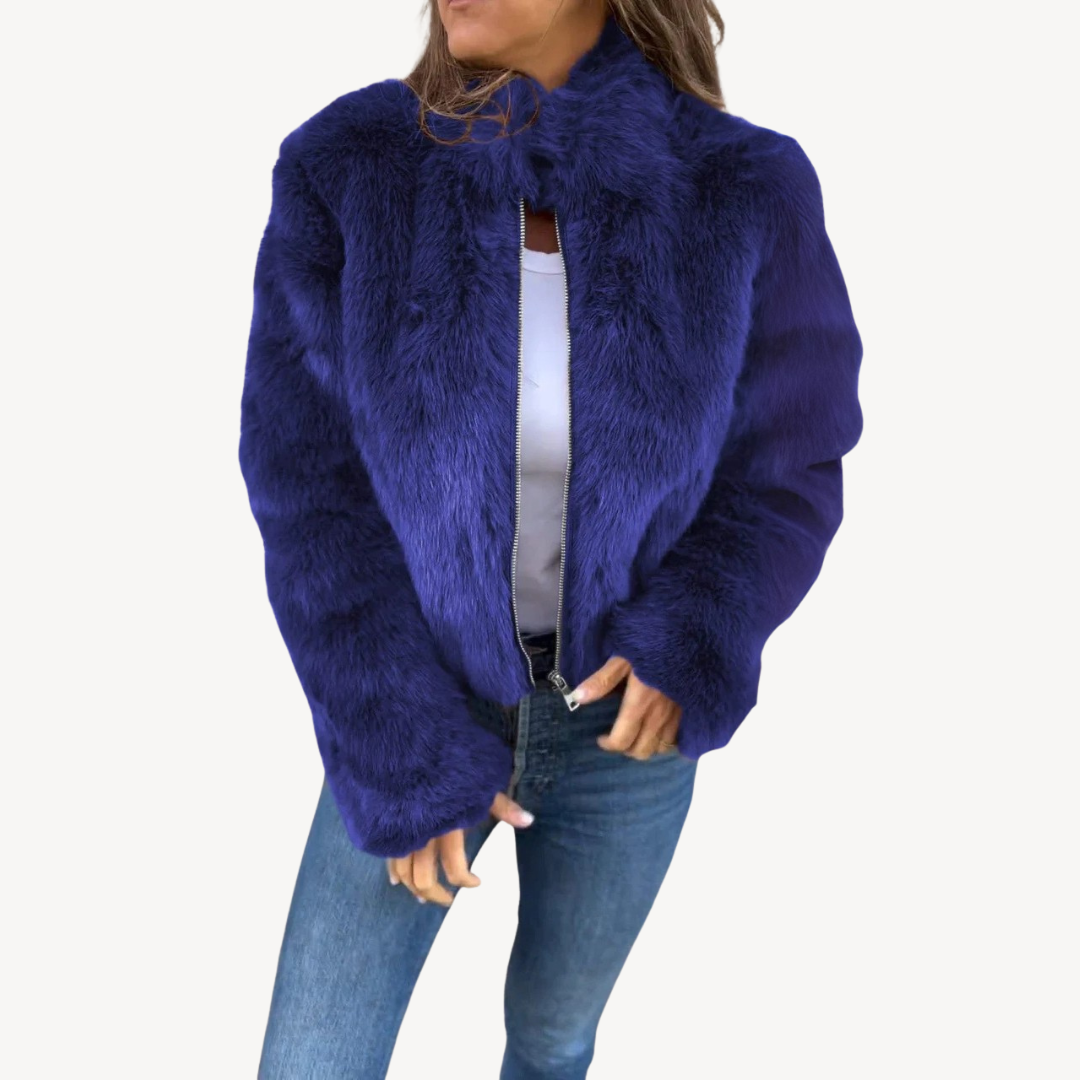 Ladies Synthetic Fur Zipper Coat