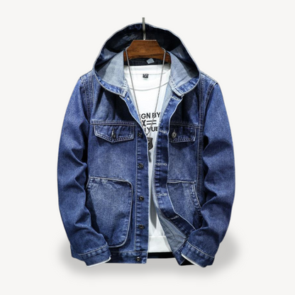Casual Blue Jeans Hooded Jacket for Men - OutfitLondon