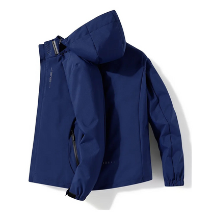 Breathable Navy Blue Hooded Windbreaker Jacket