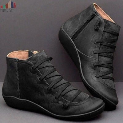 Classic Low Heel Ankle Boots with Laces and Zip