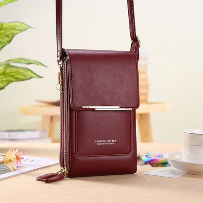 Luxury Leather Shoulder Handbag with Keychain