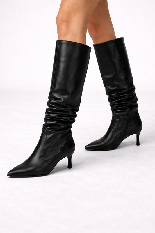 Women's Elegant Soft Leather Mid-Calf High Heel Boots
