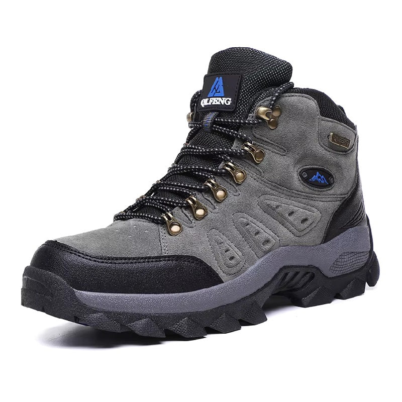 Waterproof Hiking Boots Outdoor Gray Leather Shoes - OutfitLondon