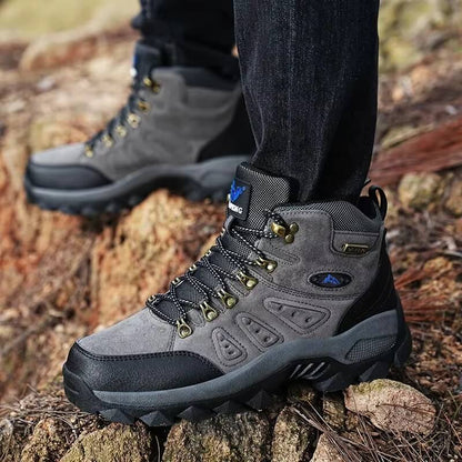 Waterproof Hiking Boots Outdoor Gray Leather Shoes