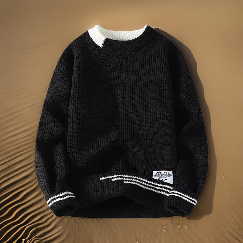 Relaxed Fit Mens Striped Crew Neck Sweater - OutfitLondon
