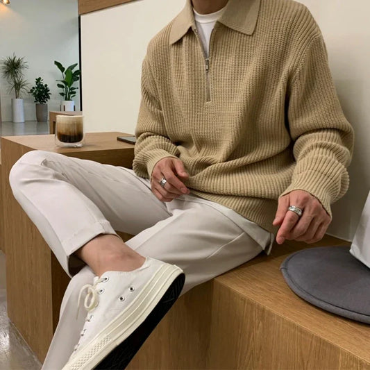 Comfy Casual Quarter Zip Pullover Sweater - OutfitLondon