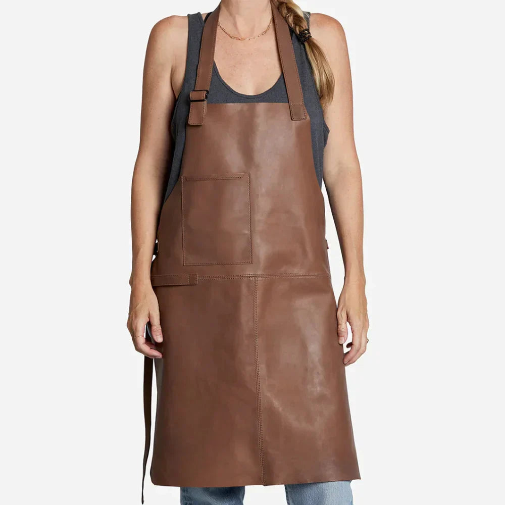Brown Leather Apron Waterproof For Home Work Outdoor Use