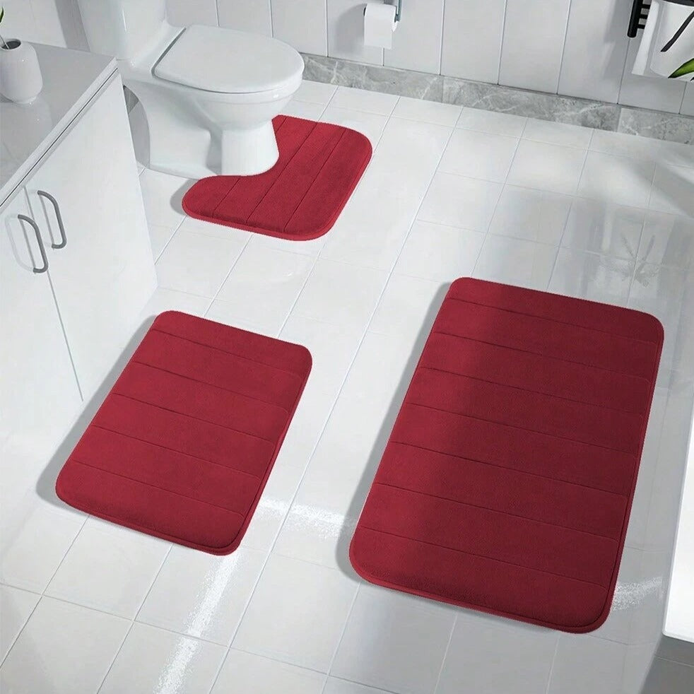Plush 3-Piece Non-Slip Bath Mats, Memory Foam Cushioning