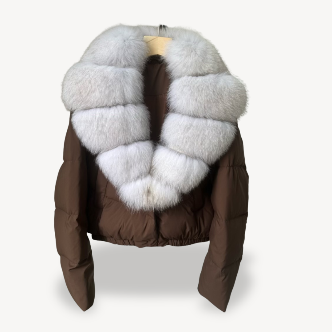 Warm Down Filled Coat with Faux Fur Trim for Ladies