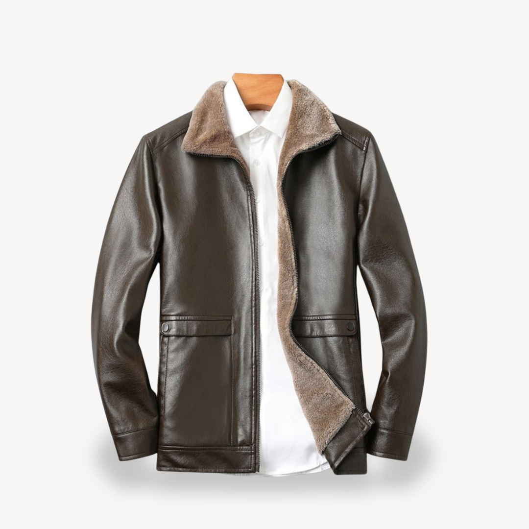 Synthetic Leather Mens Jacket with Warm Fleece Inside