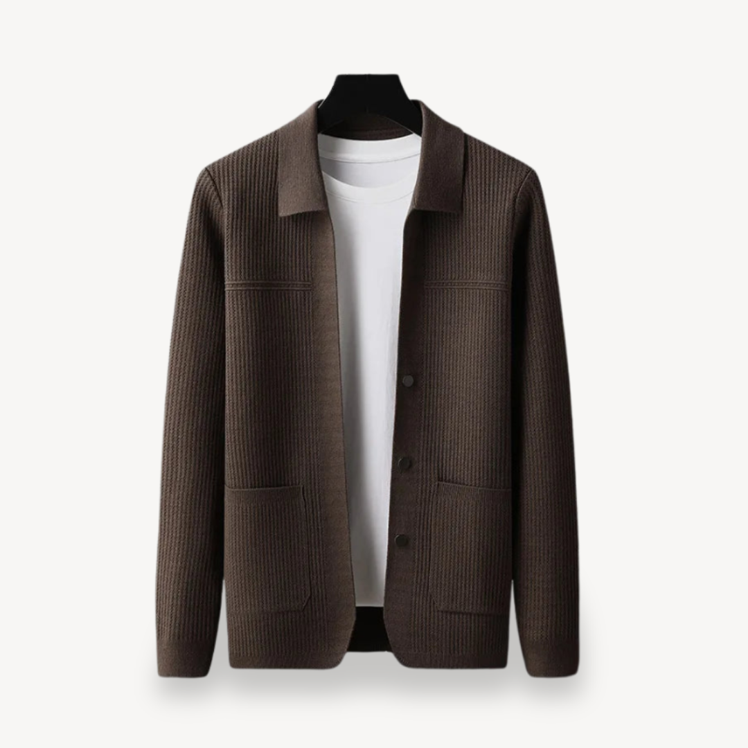 Textured Crew Neck Mens Cardigan