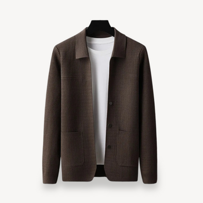 Textured Crew Neck Mens Cardigan