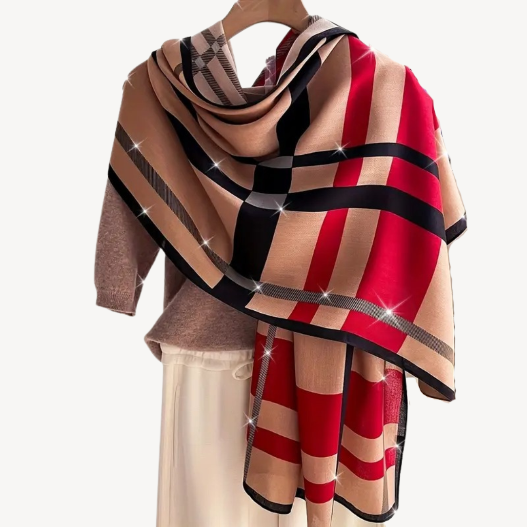 Classic Red Checkered Wrap Scarf for Ladies