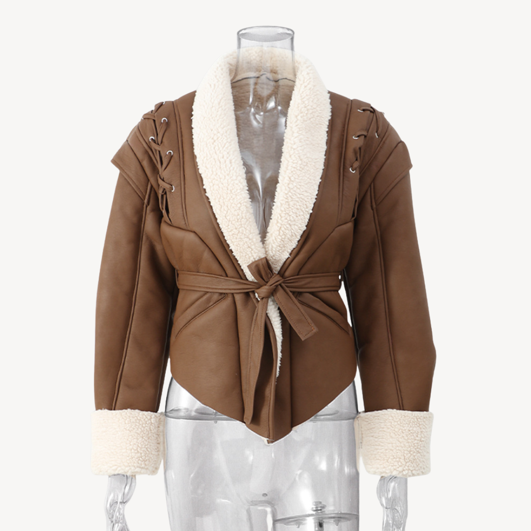 Warm Faux Leather Padded Jacket for Ladies - OutfitLondon