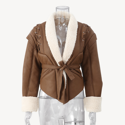 Warm Faux Leather Padded Jacket for Ladies - OutfitLondon