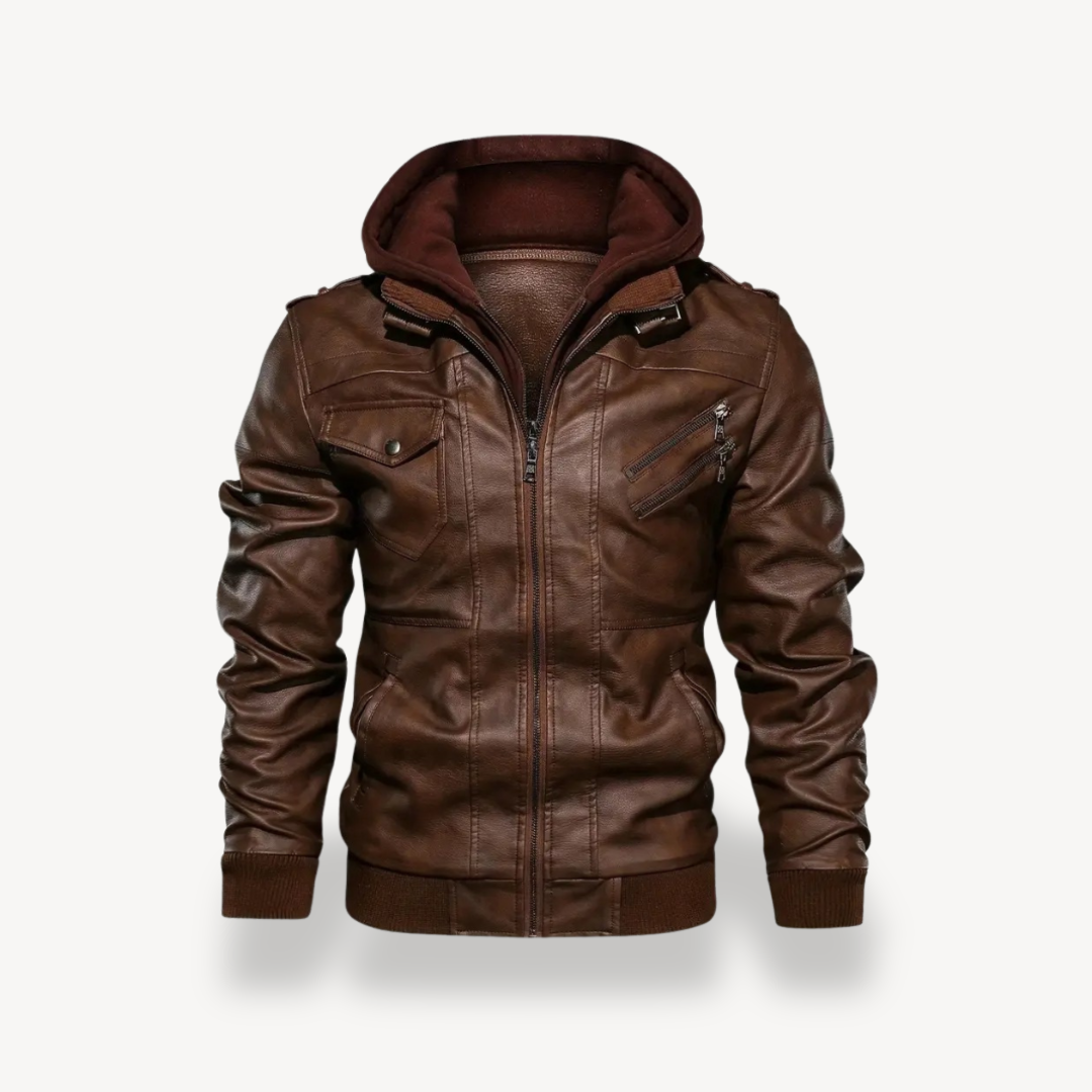 Men's Faux Leather Hooded Coat - OutfitLondon