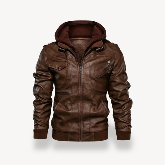 Men's Faux Leather Hooded Coat - OutfitLondon