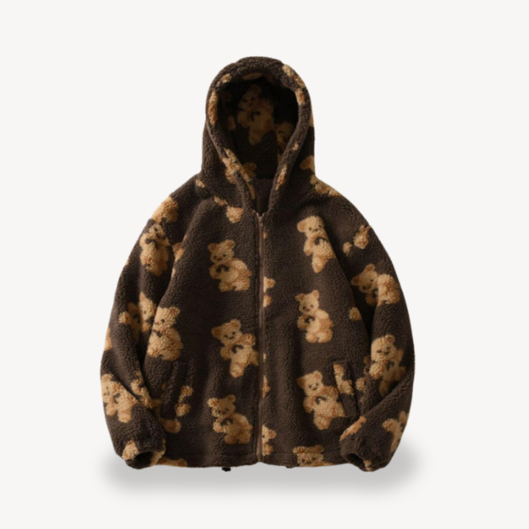 Cute Bear Print Women's Hoodie Jacket