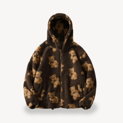 Cute Bear Print Women's Hoodie Jacket