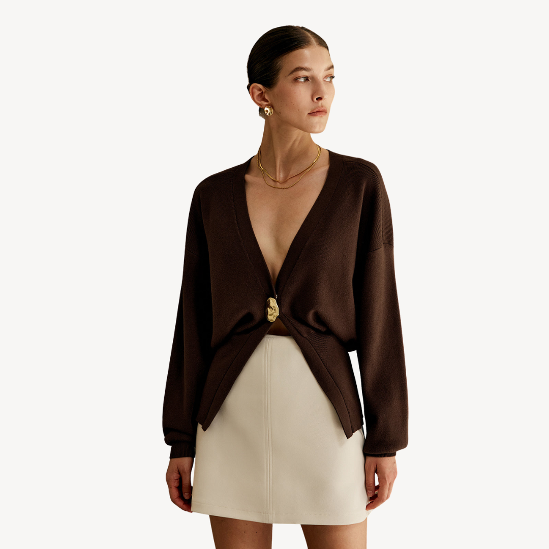 Ladies Soft V-Neck Sweater Cardigan - OutfitLondon