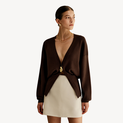 Ladies Soft V-Neck Sweater Cardigan - OutfitLondon