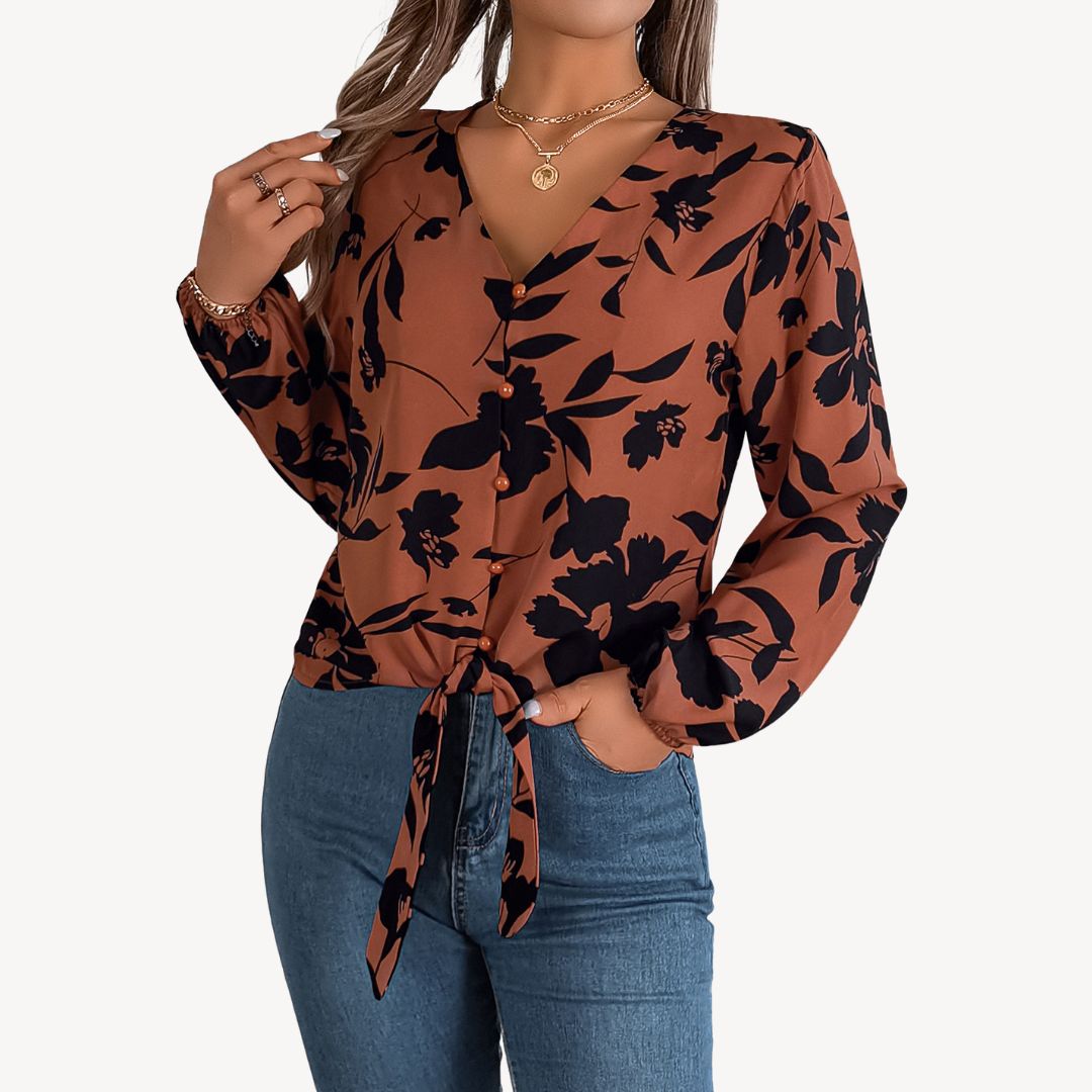 Pretty Women's V Neck Long Sleeve Top