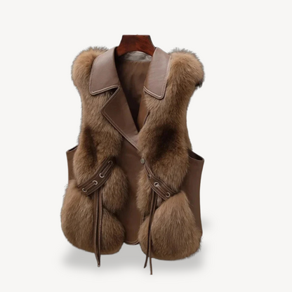 Synthetic Fur Faux Leather Waistcoat for Ladies
