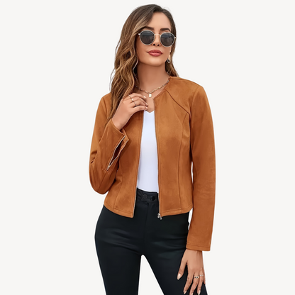 Ladies' Faux Suede Zip Up Jacket - OutfitLondon