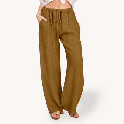 Relaxed Fit Linen Drawstring Trousers for Women